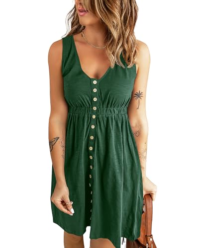 BTFBM Women Sleeveless Summer Dress 2025 Crewneck Ribbed Knit Ruffle Swing Button Down Beach Sun Mini Tank Short Dresses