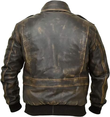 Image of Mens A2 Aviator Cockpit Bomber Leather Jacket - Distressed Pilot Jackets - G1 Fur Collar Flight Leather Jacket