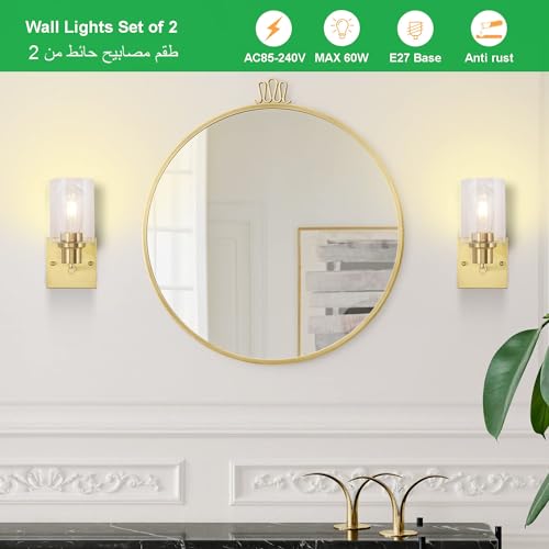 Redare Wall Lamps Set of 2,Wall Sconces Lighting,Bathroom lights,Wall Light Indoor,Matte Gold Vanity Lights with Clear Glass Shade,Modern Wall Led Lamp for Hallway,Bathroom,Bedroom (Gold, Set of 2)