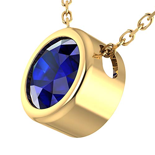 Belinda Jewelz Womens 14K Yellow Gold Round Sparkly 7 Mm Gemstone Bezel Solitaire Classic Chain Gemstone Fine Jewelry Accessory Pendant Necklace, 1.48 Carats Blue Sapphire, 18 Inch #TOP2