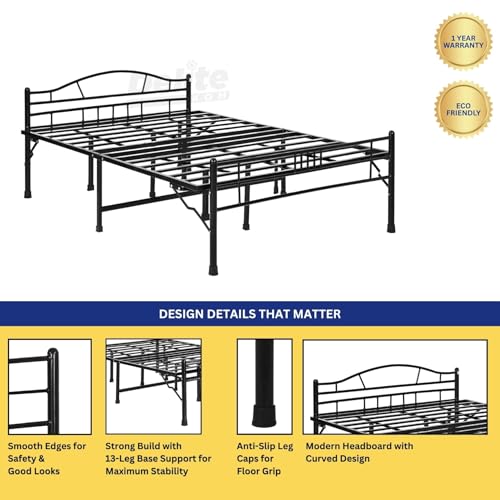 Image of DELITE KOM Lyra Foldable Metal Bed | King Size (6.4ft x 6ft) | Portable | No Installation | Strong Steel Frame | Powder Coated | Heavy Load | for 75 inchx72 inch Mattress | Glossy Black | 1 Year Warranty