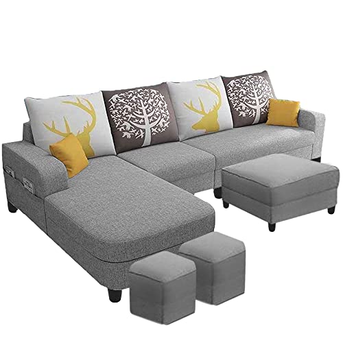 Image of Casaliving Stephanie 8 Seater L Shape Sofa Set for Living Room (Grey Fabric) Left Side Sofa (8S-LHS)