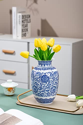 GaLouRo Blue Vase, Chinoiserie Vase, Ginger Jar Vase for Home Decoration, Blue and White Porcelain Decoration, 9" Tall