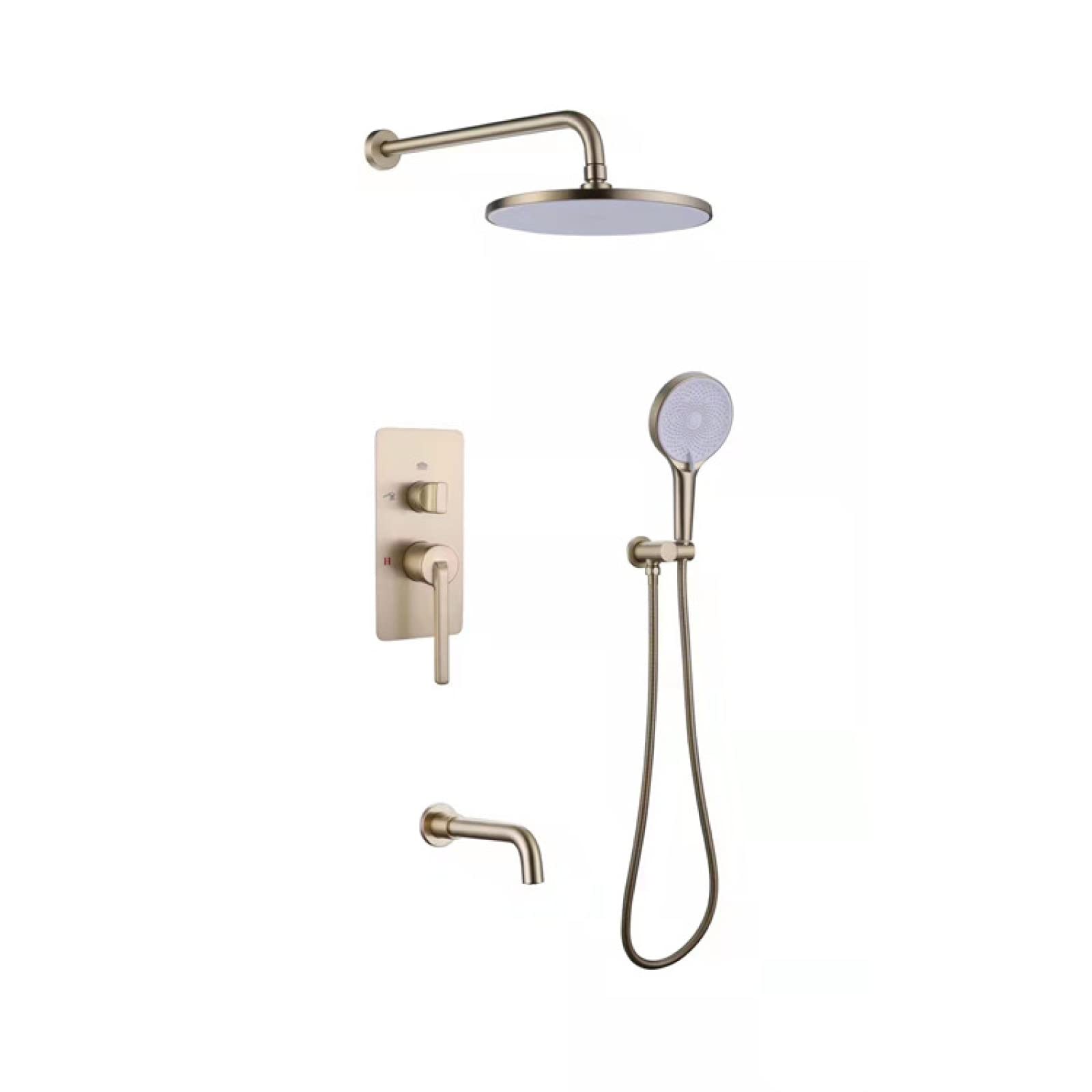 ASerZenith Concealed Wall Rain Shower Setconcealed Bathroompressurized Rain Shower Copper Mixer Shower Valve Shower Faucet, Brushed Gold(Brushed Gold)