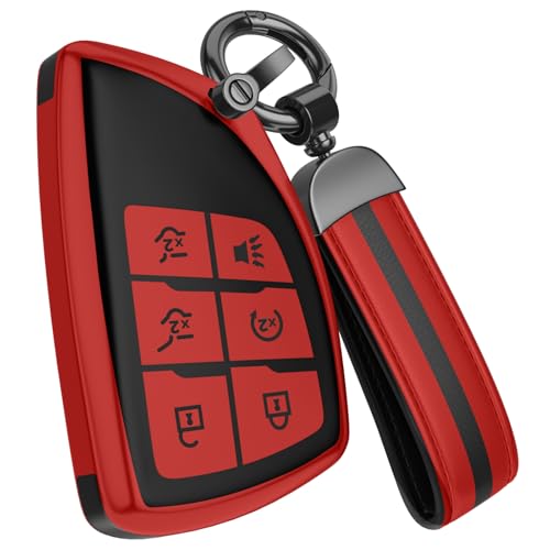 Image of For Chevy /GMC Key Fob Cover Accessories, Matte TPU Material, With a Cute Leather Keychain, for Silverado Sierra Tahoe Suburban Equinox Traverse Yukon Denali Terrain Acadia