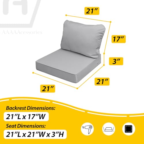 Image of AAAAAcessories Outdoor Seat Cushions for Chairs, Fade-Resistant, Waterproof Patio Furniture Replacement Cushions, 21 inch x 21 inch x 3 inch + 21 inch x 17 inch, Set of 2, Gray