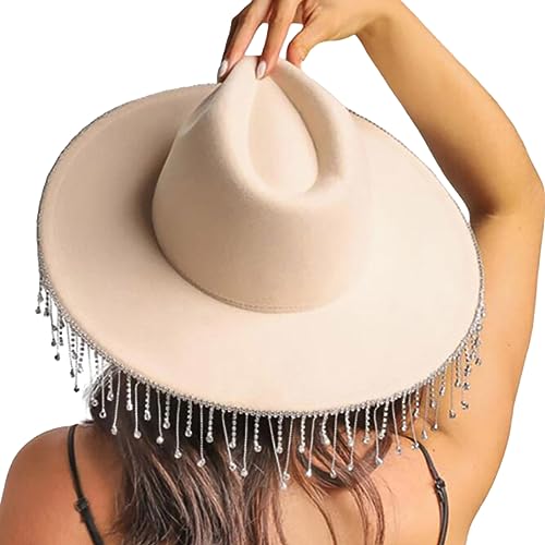 Chapeau de cowgirl brillant pour femme taille adulte avec strass et pompons scintillants