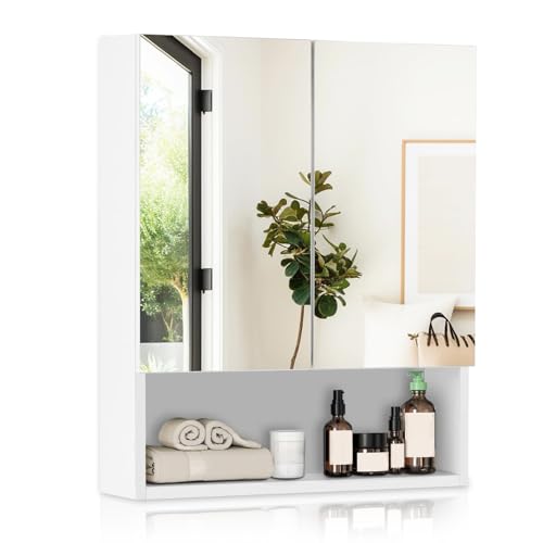 CLIPOP Badezimmer Spiegelschrank Wandmontage Badezimmerschrank mit 2 Türen, Verstellbaren...