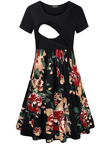 Image of Quinee Women's Floral Short Sleeve Summer Maternity Nursing Breastfeeding Dress
