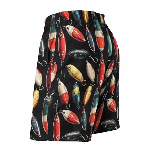 Mens Swim Trunks, Colored Fish Hooks Print Swim Shorts with Mesh Lining Swimwear Bathing Suits Quick Dry4