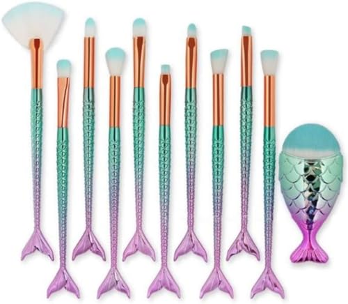 YOROXRG メイクブラシセット 11本 かわいい マーメイドモチーフ 化粧筆 柔らかめ アイシャドウ チーク ファンデーション