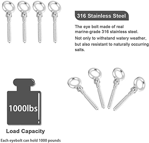 Abimars FUZE-MLS-4M10 Eye Bolts By Load Capacity 1000Lbs, 4Pcs M10 316 Stainless Steel Eye Hooks Screw In Heavy Duty thumb #5