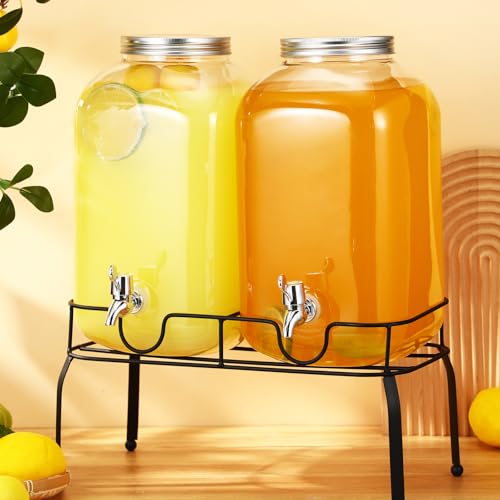 FillTouch 2 Pcs 2 Gallon Plastic Beverage Dispensers with Stand Large Clear Drink Containers for Parties with Spigot Lid for Weddings Countertop Summer Party Bar Picnics Water Ice Tea Lemonade Juice - Thumbnail 4