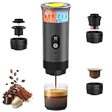 Umisu Tragbare Kaffeemaschine, 3 in 1, Espressokocher mit Digitaldisplay, Espressomaschine mit Kapseln und gemahlenem Kaffee, schnelle Erwärmung für Büro, Reisen, Camping, Haus (schwarz)