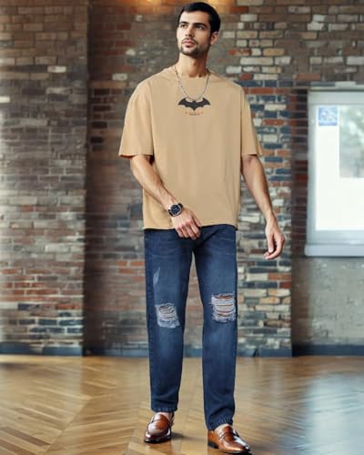 Image of Men's Oversized Batman T-Shirt - Cotton Half Sleeve Graphic Tee | Superhero Printed Casual T-Shirt for Men