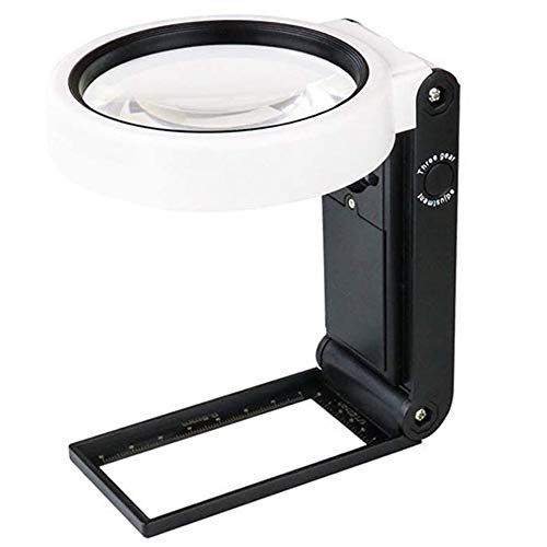 DUAO Magnifying Glass with Light and Stand, Hands Free Handheld 6X 25X Adjustable Folding Magnifier with Led