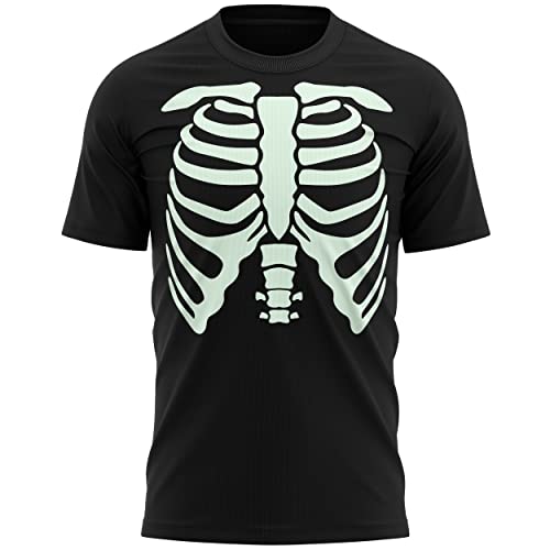 Mens Glow in The Dark Skeleton T Shirt, Simple Halloween Fancy Dress Gift Idea for Men and Women, Unique Halloween Party Costume for Him, Skeleton Body Print Tee