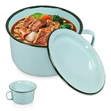 Amosfun Enamel Soup Bowl with Lid and Handle 3.35 Inch Vintage Fast Food Cup Microwave Safe Ceramic Ramen Noodle Bowl for Lunch and Dinner
