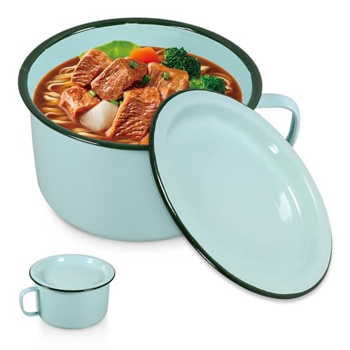 Amosfun Enamel Ramen Bowl with Lid Lidded Soup Bowl for Instant Noodles Rice Fruit Home Dining Family Gatherings Restaurants 7.08 X 6.18 X 3.34 in 1 Piece