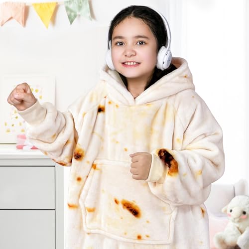 Image of Waitu Wearable Blanket for Kids, Wearable Blanket Hoodie Gifts for Teens Girls and Boys, Warm Blanket Sweatshirt for Teenage, Thick Flannel Hoodie Blanket with Sleeves - Burritos