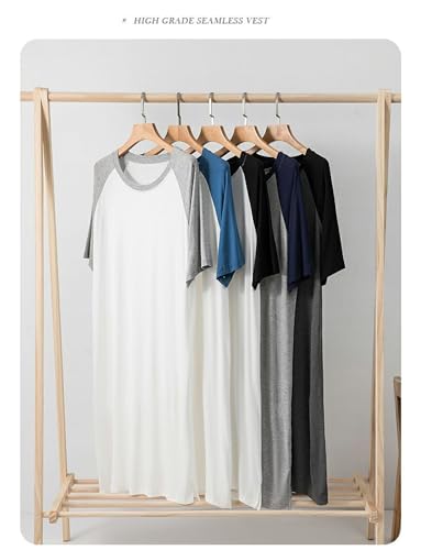 Men's Short-Sleeve nightgowns, Mens Classic modal Pajamas Ultra Soft Nightshirt Loose fit Nightdress L-5XL3