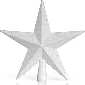 Ornativity Glitter Star Tree Topper - Christmas Decorative Xmas Holiday Bethlehem Star Trees Toppers Ornament Decor (White) 8" Ornativity Glitter Star Tree Topper Christmas Decorative Xmas Holiday Bethlehem Star Trees Toppers Ornament Decor White 8