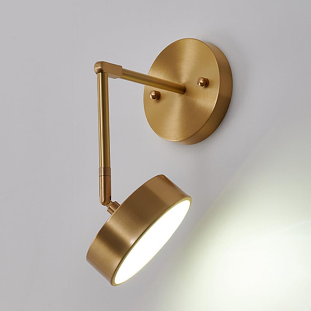 LOGT LED Swivel Arm Wall Lamp Gold Round Adjustable Wall Light Indoor Retro Industrial Wall Lighting 3 Brightness Levels Metal Luminaire Wall Reading Lamp Articulated Arm Foldable Bedside Lamp