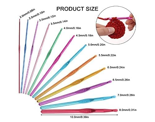 Image of 12 Pcs Aluminum Crochet Hook Set | Multicolor Knitting Needles with Multiple Hook Sizes (2.0mm-8.0mm) | Smooth Ergonomic Crochet Needles for Knitting, Weaving, Sewing & DIY Craft Projects