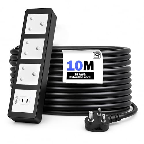 Image of MX 45W Extension Board PD GaN Charger Super Fast Charging 2 Type-C, 3 Indian 16A Sockets (2600W) Multiport Desktop Power Strip for iPhone Android Laptop Tablet Charging Station 10M Cable