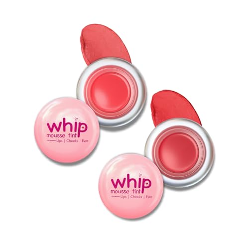 Image of Glam21 Whip Mousse Tint 3-in-1 | Lip, Cheek & Eye Tint | Vitamin E, Jojoba Oil & Shea Butter | Waterproof, Long-Lasting, Highly Pigmented | Lightweight Travel-Friendly Makeup | 4gm Each | Combo Pack Of 2 (Peachy Coral&Cherry Red)