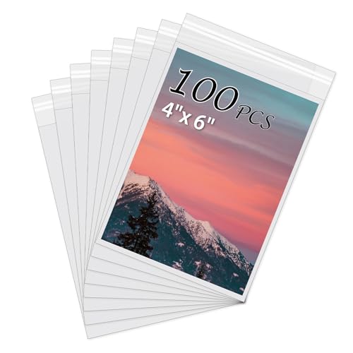 Somime Acid-Free Picture Sleeves, 100Pack Crystal Clear Storage Bags for 4x6 Art Prints, Pictures, Photos, Frame Mats (Bag Size: 4 7/8" x 6 1/2")