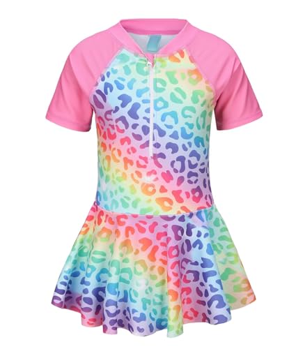 Image of Girls One Piece Swimsuits Short Sleeve Swim Dress for Girls Hawaiian Skirted Bathing Suit Summer Swimwear 3-16 Years