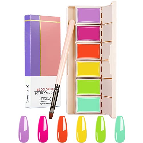 Holzsammlung Gel en Solide Vernis à Ongles, 6 Couleurs Vernis Semi Permanent en Gel Crème Solide Paint Palette,avec brosses à ongles pour salon de peinture à ongles