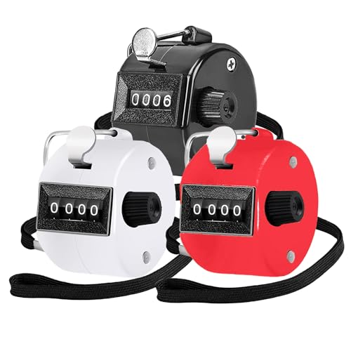 Clicker Counter Handheld Tally Counter 4-Digit Number Counter, 3 Pack Hand Mechanical Palm Counters Clickers Pitch Umpire Number Click Counter for Coaching, Knitting, People, Lap, Fishing, Golf, Row
