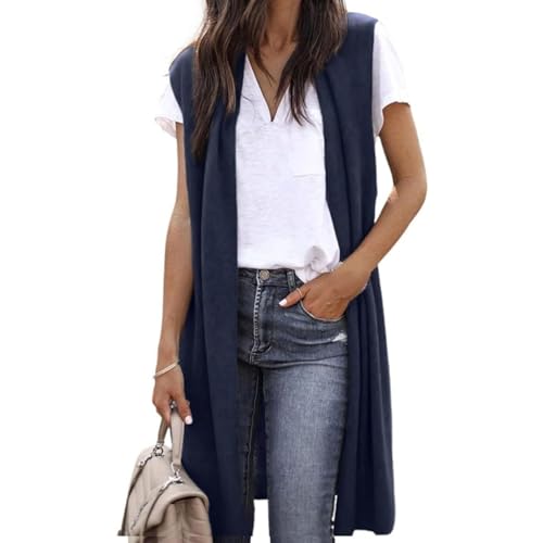 Summer Cardigans for Women Lightweight Long Knit Cardigan Vest Sleeveless Open Front Tunic Vest Sweater Duster Tops