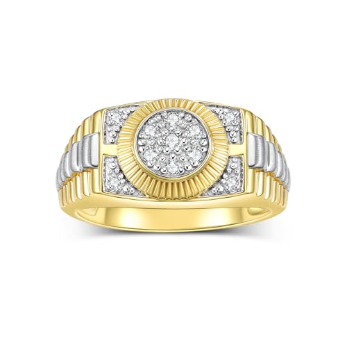 Image of Rylos Diamond Designer Ring, 0.25 Carats Sterling Silver or Yellow Gold Plated, Jewelry for Men, Timeless Style, Premium Quality Gift in Sizes 6-13