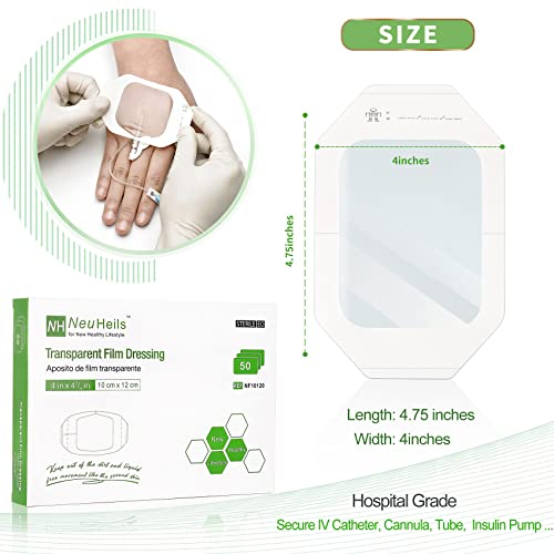 Neuheils Transparent Film Dressing 4''X4.75'', 50 Packs, Large Waterproof Wound Cover Bandage thumb #5