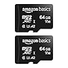 Amazon Basics MicroSDXC UHS-I Class 10 – Tarjeta de memoria con adaptador de tamaño completo, A2, U3, V30, 4K, velocidad de lectura de hasta 100 MB/s, 64 GB (paquete de 2), para cámaras GoPro, color