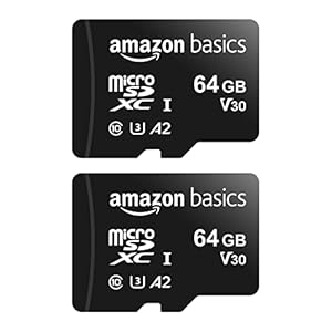 Amazon Basics – MicroSDXC, 64 GB, with SD Adapter, A2, U3, Read Speed up to 100 MB/s, 2-Pack