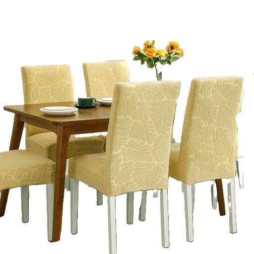 Embossed Stretchable Dining Chair Cover Set of 6 Elastic Cotton Blend Abstract Furniture Protector Home Decor Fit Mustard Free Size-image-30
