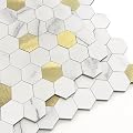 M MOFIT Hexagon Peel and Stick Backsplash Tiles Kitchen,Self-Adhesive Metal and Marble Honeycomb Peel and Stick Wall Tiles Sticker Mosaic Heat Resistant(White Gold,10sheets)