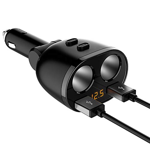 2 USB Port Auto Ladegerät Splitter Adapter, 2-Fach Zigarettenanzünder Multi Steckdose 12V / 24V (mit Voltmeter/Schalter) Für