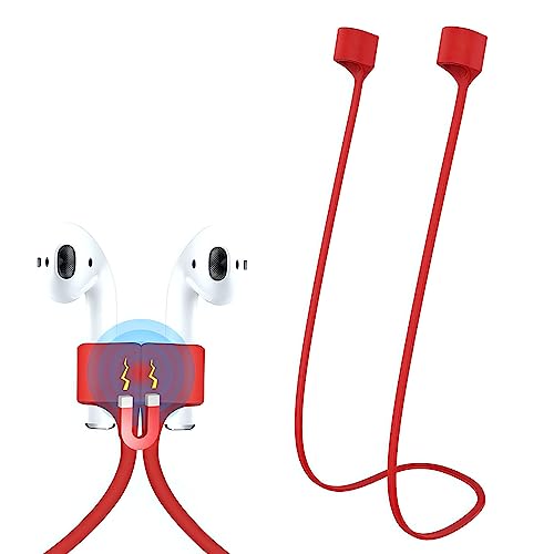 Image of LIRAMARK Magnetic Anti-Lost Strap Silicone Rope Wire Cable Connector String for AirPods Pro /Aipods Pro 2 / Airpods 1,2&3 / Earbuds (Red)