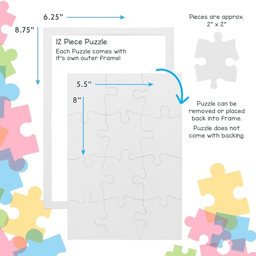 8 Blank Jigsaw Puzzles with Envelopes – 5.5 x 8 Inch, 12 Pieces Each – Hygloss DYI Party invites, Perfect for Decorating, Kids' Activities, Arts & Crafts or Party Favors