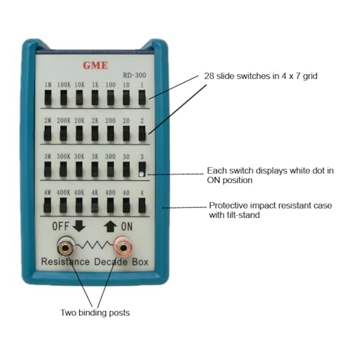 gme rd-300 resistance substitution decade box 7 decades range 1 to 11m 1 accuracy 1-watt rated resistors designed in the usa