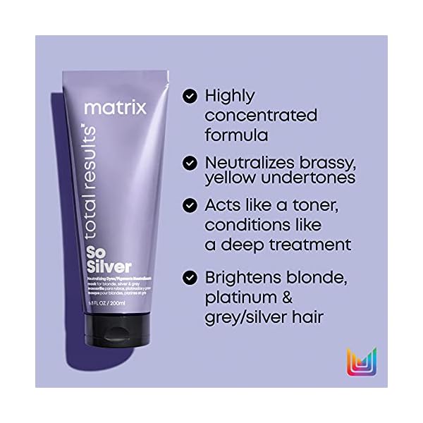 Matrix So Silver Toning Purple Hair Mask | Deep Conditioning | Repairs Damaged Blonde & Silver Hair |Neutralizes Yellow Tones | For Color Treated Hair | 6.8 Fl. Oz.| Packaging May Vary | Vegan
