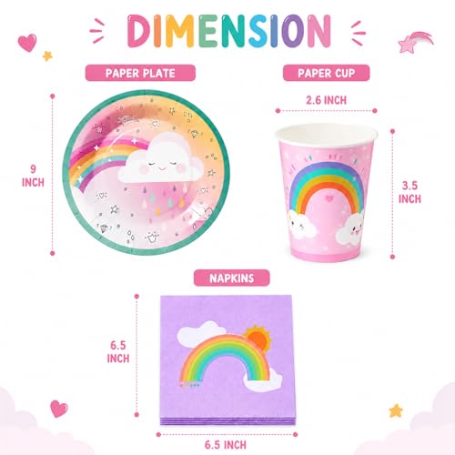 Image of Rozi Decoration Rainbow Party Set - 40 Pcs Plates Cups Napkins Supplies