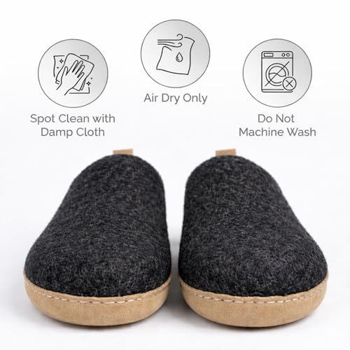 Image of Wool Indoor Slippers - Natural Organic Wool, Genuine Leather Sole, Handmade in Nepal - Cozy, Warm, Soft, Unisex Non-Slip House Shoes for Men & Women - Perfect for Winter Comfort