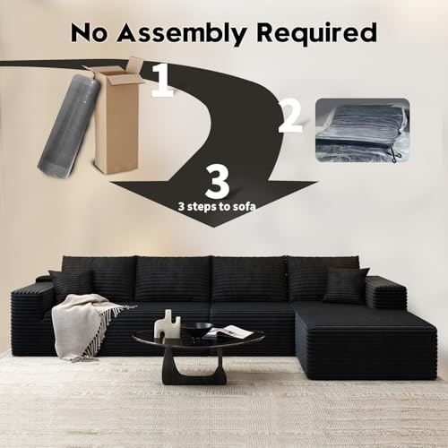 Image of 135.4 inch Cloud Modular Sectional Sofa Couch with L-Shape Chaise,Modern Minimalist Upholstered Couches for Living Room Bedroom,Deep Seat Corner Couch,No Assembly Required (Black,Right Facing Chaise)