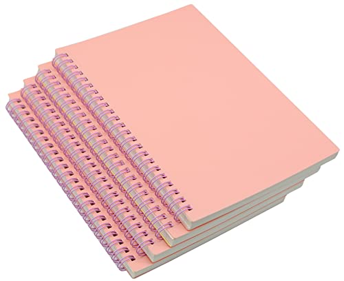 Yansanido Spiral Notebook, 4 Pcs A5 Thick Plastic Hardcover 8mm Ruled Pink 80 Sheets -160 Pages Journals for Study and Notes (Ruled-4pcs Light Pink, A5)